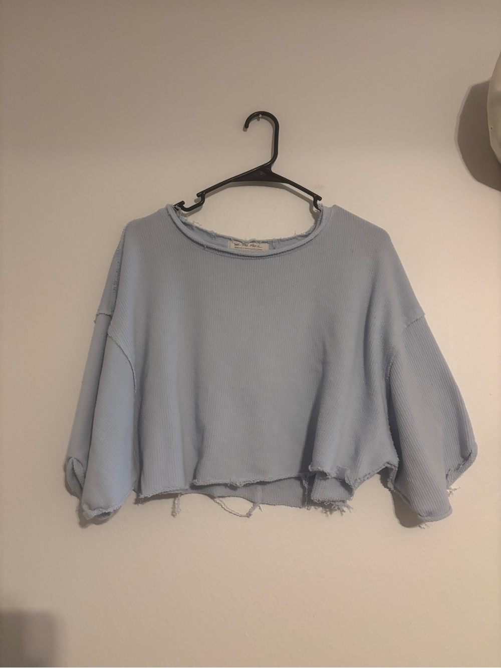 We The Free Pale Blue Distressed Cropped Sweatshirt
